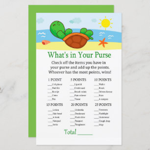Cute Turtle What's in your purse game baby shower
