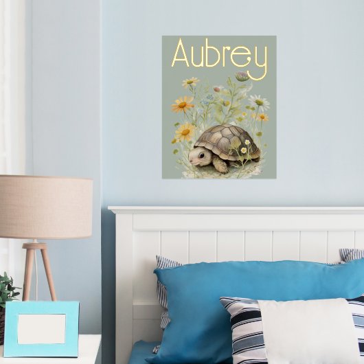 Cute Turtle WIth Name Folie Afdrukken (Insitu (Slaapkamer))