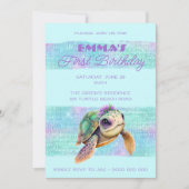 Cute Turtle Zomer Strand Aqua 1e Verjaardag Kaart (Voorkant)