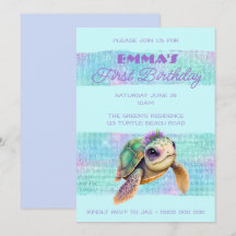 Cute Turtle Zomer Strand Aqua 1e Verjaardag