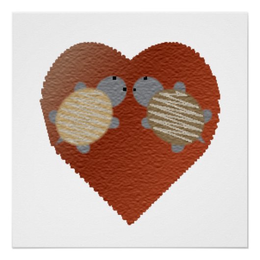 Cute Turtles met een achtergrond van het hart Perfect Poster (Voorkant)