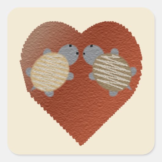 Cute Turtles met een achtergrond van het hart Vierkante Sticker (Voorkant)