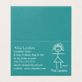 Cute Tutor Teacher Chalk Stick Figuur op groen Visitekaartje (Buitenkant ongevouwen)