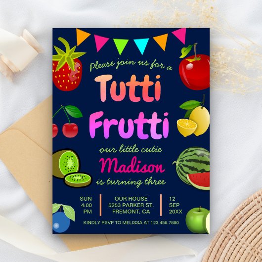 Cute Tutti Frutti Kinderen Birthday Party Uitnodiging Briefkaart
