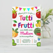 Cute Tutti Frutti Summer Birthday Party Invitation Kaart (Staand voorkant)