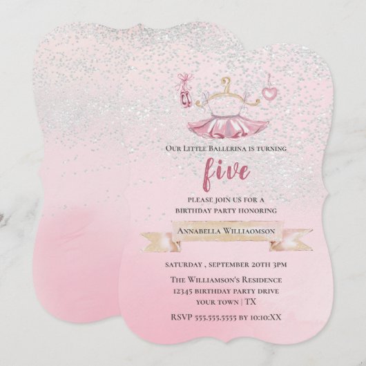 Cute Tutu & Ballet Shoes verjaardagsfeest Uitnodig Kaart (Voorkant / Achterkant)