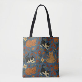 Cute Tuxedo and Orange Tabby Cats Autumn Tote Bag