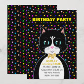 Cute Tuxedo Birthday Cat & Colorful Confetti Kaart (Voorkant / Achterkant)