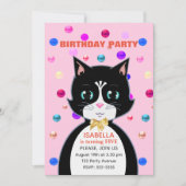 Cute Tuxedo Birthday Cat lichtroze Kaart (Voorkant)