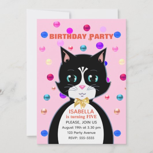 Cute Tuxedo Birthday Cat lichtroze Kaart (Voorkant)