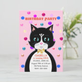Cute Tuxedo Birthday Cat lichtroze Kaart (Staand voorkant)