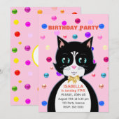 Cute Tuxedo Birthday Cat lichtroze Kaart (Voorkant / Achterkant)