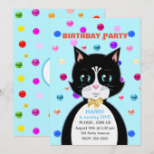 Cute Tuxedo Birthday Cat & Multicolor Confetti Kaart (Voorkant / Achterkant)