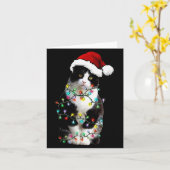 Cute Tuxedo Black Cat Christmas Light Cat Christma Kaart (Gele Bloem)