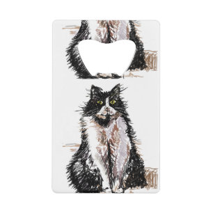 Cute Tuxedo Black White Cat Cats Art-ontwerp Creditkaart Flessenopener