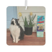 Cute Tuxedo Cat Black White Cats Floral Daffodil Luchtverfrisser (Achterkant)