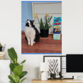 Cute Tuxedo Cat Black White Cats Floral Daffodil Poster (Thuiskantoor)