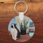 Cute Tuxedo Cat Black White Cats Floral Daffodil Sleutelhanger (Voorkant)