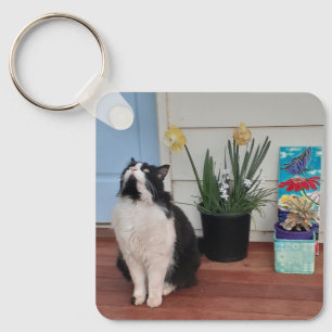 Cute Tuxedo Cat Black White Cats Floral Daffodil Sleutelhanger