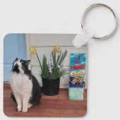 Cute Tuxedo Cat Black White Cats Floral Daffodil Sleutelhanger (Achterkant)
