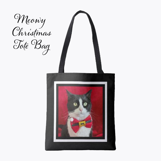Cute Tuxedo Cat Christmas Tote Bag