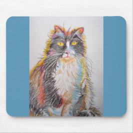 Cute Tuxedo Cat Drawing Computer Mouse Mat Pad Muismat