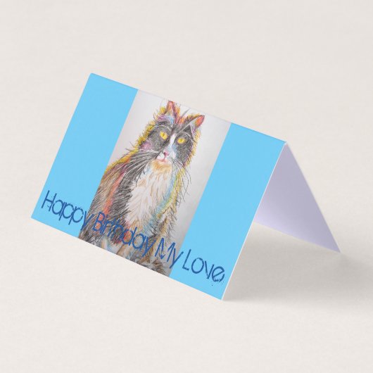 Cute Tuxedo Cat Drawing Love Birthday Card Kaart (Voorkant)