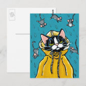 Cute Tuxedo Cat en Raining Mice Illustration Briefkaart (Voorkant / Achterkant)