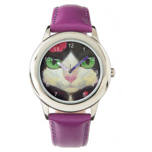 Cute Tuxedo Cat Face Black White Red Illustratie Horloge
