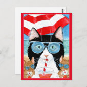 Cute Tuxedo Cat Mouse strandvakantie zomer Briefkaart (Voorkant / Achterkant)