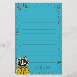Cute Tuxedo Cat & Raining Mice Lined Personised Briefpapier