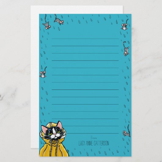 Cute Tuxedo Cat & Raining Mice Lined Personised Briefpapier (Voorkant / Achterkant)