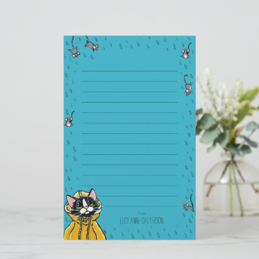 Cute Tuxedo Cat & Raining Mice Lined Personised Briefpapier (Staand voorkant)