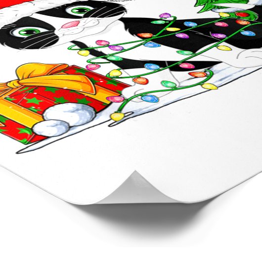 Cute Tuxedo Cat Santa Christmas Tree Lights Xmas T Poster (Hoek)