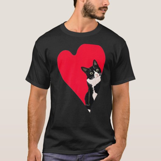 Cute Tuxedo Cat Valentijn Heart for Kitten en Ani T-shirt (Voorkant)