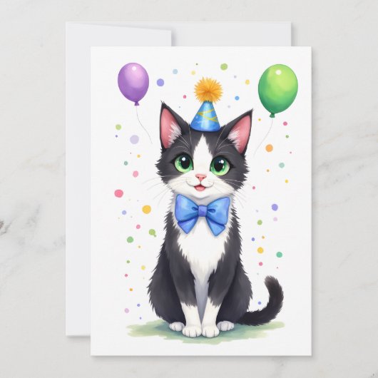 Cute Tuxedo Cat with a Bow Tie Happy Birthday Kaart (Voorkant)