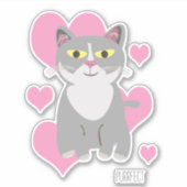 Cute Tuxedo Gray Cat Hearts Fun Pet Cartoon Sticker (Voorkant)