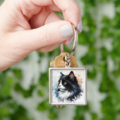 Cute Tuxedo Kat Aquarel Kunst Sleutelhanger (Hand)