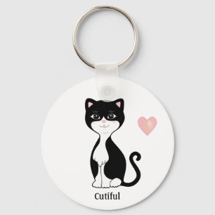 Cute Tuxedo Kat en Hart Sleutelhanger