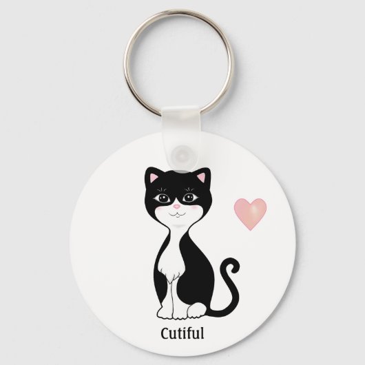 Cute Tuxedo Kat en Hart Sleutelhanger (Voorkant)