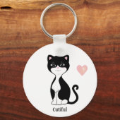 Cute Tuxedo Kat en Hart Sleutelhanger (Voorkant)