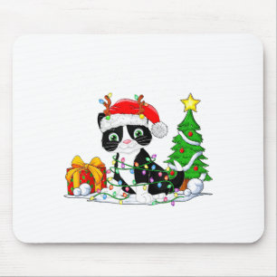 Cute Tuxedo Kat Santa Kerstboom Lichtjes Xmas T Muismat