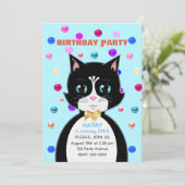 Cute Tuxedo Verjaardag Kat & Kleurrijke Confetti Kaart (Staand voorkant)