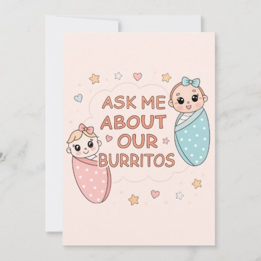 Cute Tweeling Baby Burrito Aankondiging Illustrati (Voorkant)