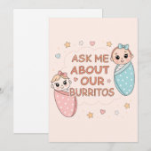 Cute Tweeling Baby Burrito Aankondiging Illustrati (Voorkant / Achterkant)
