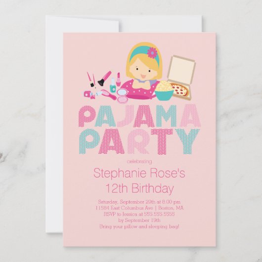 Cute Tween Pajama Birthday Party Invitation Kaart (Voorkant)