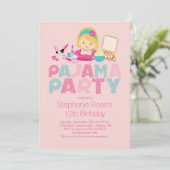 Cute Tween Pajama Birthday Party Invitation Kaart (Staand voorkant)
