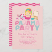 Cute Tween Pajama Birthday Party Invitation Kaart (Voorkant / Achterkant)