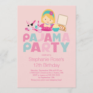 Cute Tween Pajama Birthday Party Invitation Kaart