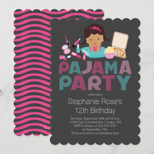 Cute Tween Pajama Birthday Party Invitation Kaart (Voorkant / Achterkant)